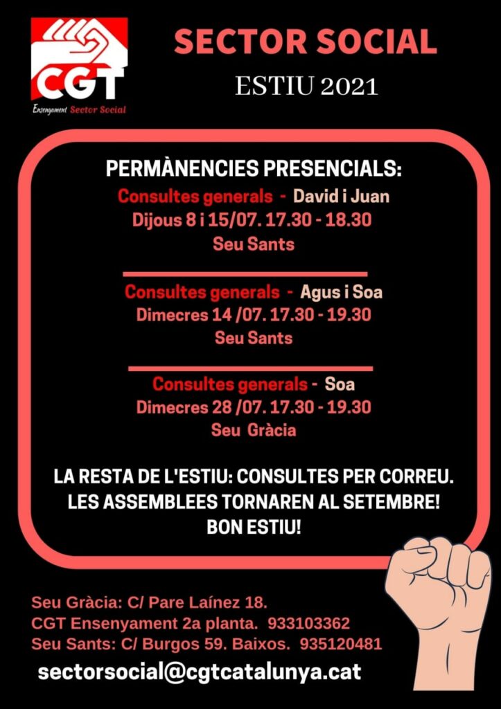 Permanències Sector Social CGT estiu 2021