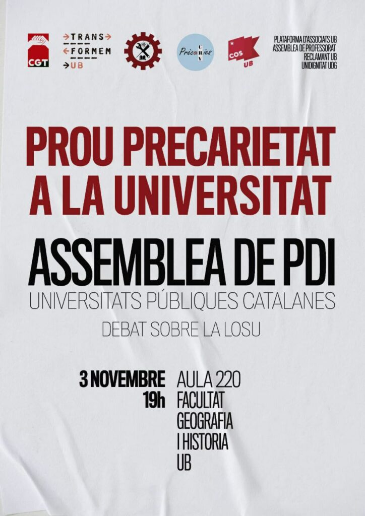 Assemblea PDI universitats públiques catalanes 3 nov 2022